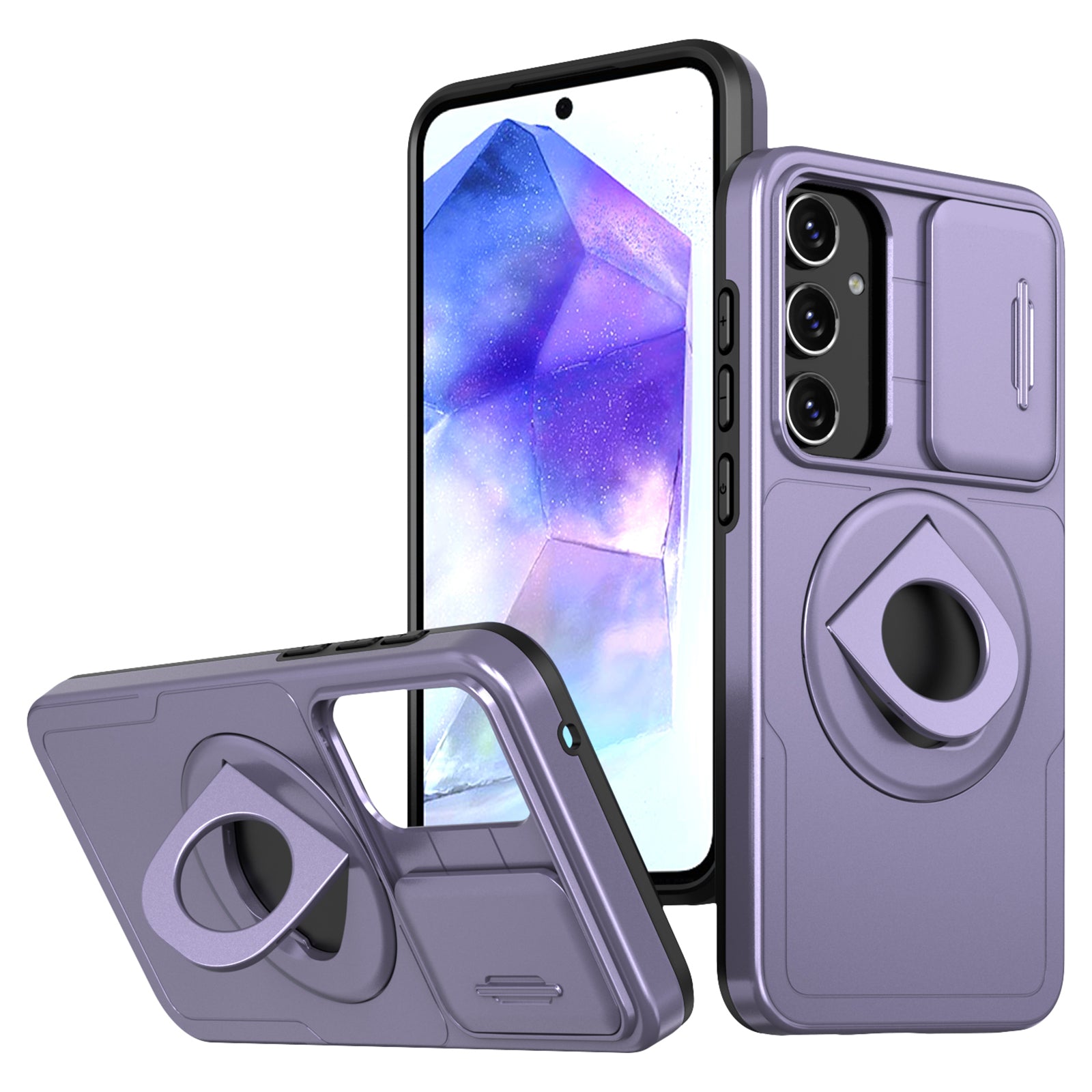 For Samsung Galaxy A55 5G Case Magnetic Kickstand TPU+PC Phone Cover with Slide Lens Lid For Samsung Galaxy A55 5G Case Magnetic Kickstand TPU+PC Phone Cover with Slide Lens Lid